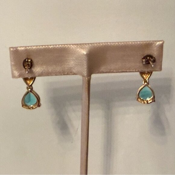 ROSS-SIMONS EARRINGS BLUE TOPAZ PEAR DROP PIERCED GOLD VERMEIL 925 STERLING - Picture 7 of 8